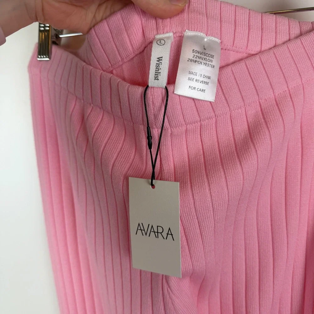 NWT Avara Wishlist Brianna Pink Ribbed Knit Pants Large Stretch Comfy‎ Lounge